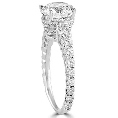 14K Solid White Gold Diamond Solitare Ring With Side Accents 3.39 Ctw