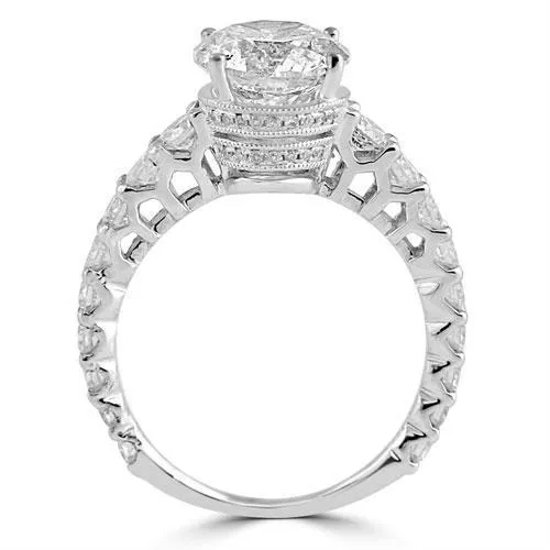 14K Solid White Gold Diamond Solitare Ring With Side Accents 3.39 Ctw