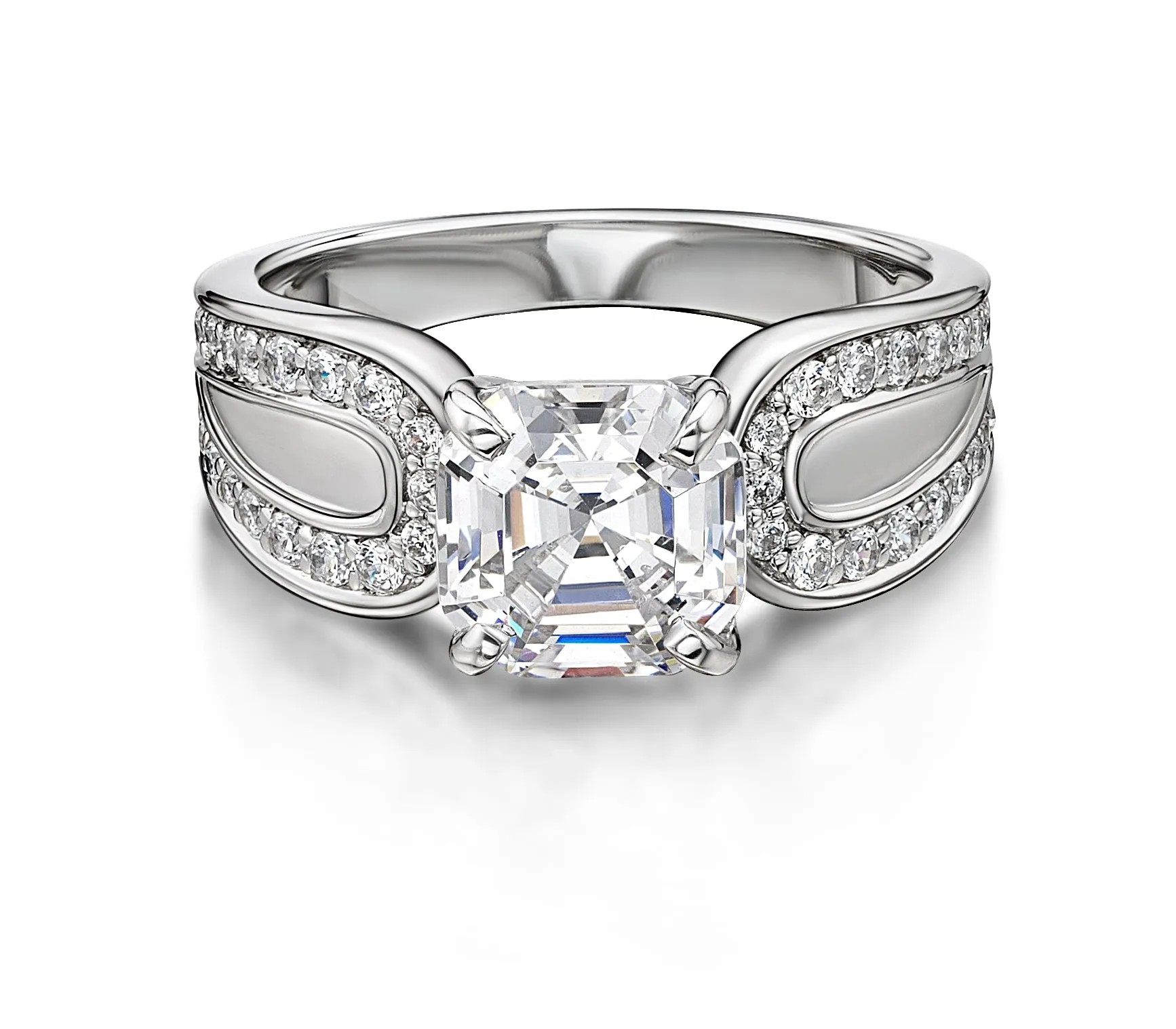 Asscher cut dress ring in 10 carat white gold