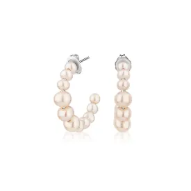 Cultured freshwater pearl hoop earrings in sterling silver