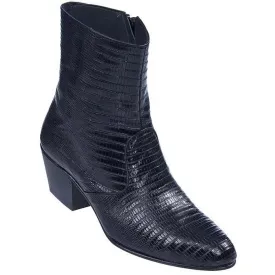 Los Altos Boots Mens #630705 Ankle Boot W/Zipper | Genuine Lizard Leather Boots | Color Black